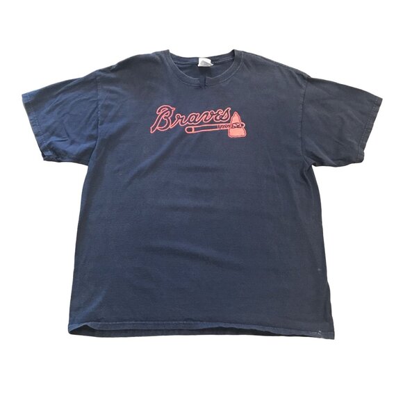 Vintage Atlanta Braves TShirt Gildan XL Navy Short Sleeve Crew Neck Cotton MLB - Picture 12 of 12